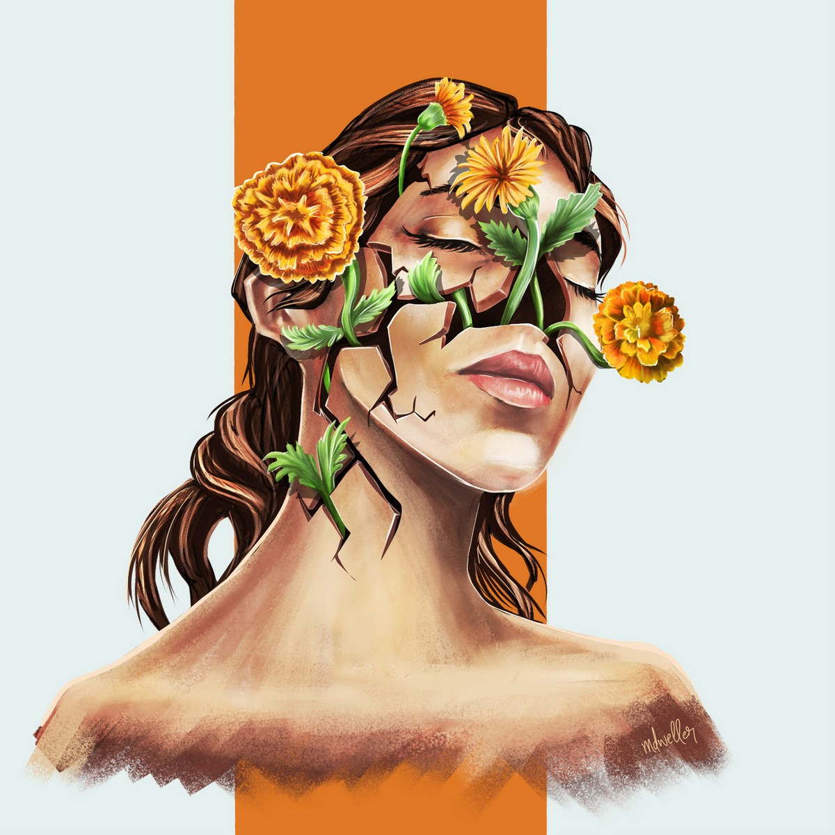 marigold face portrait digital art