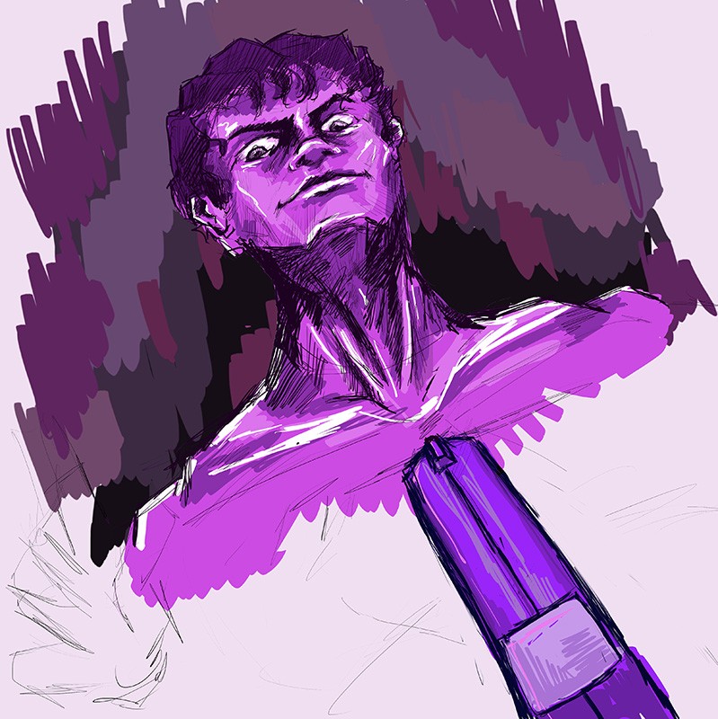 guy in a purples shade color sketch digital art.